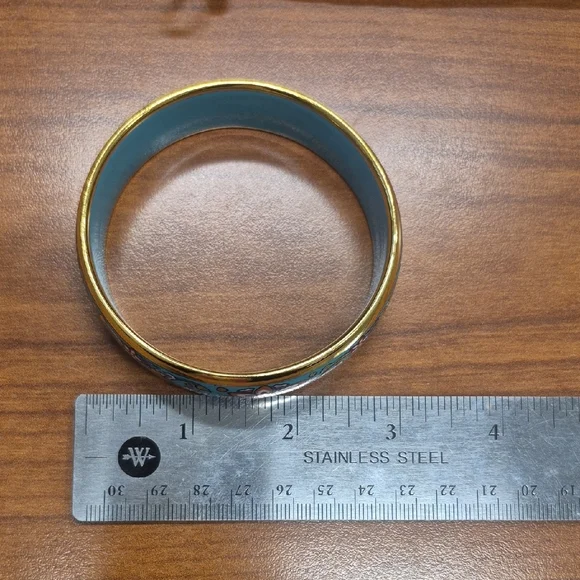 Blue Floral Enamel Bangle Bracelet - Picture 6 of 6